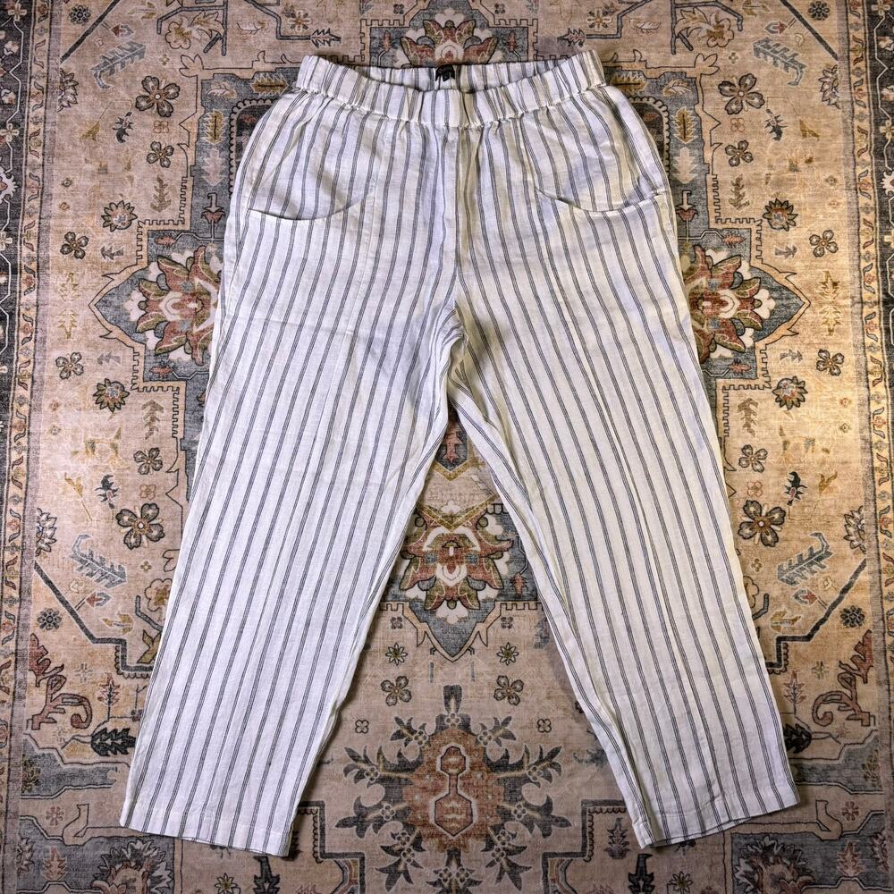 Quince linen pinstripe pants women’s summer comfort breathable bottom size Large